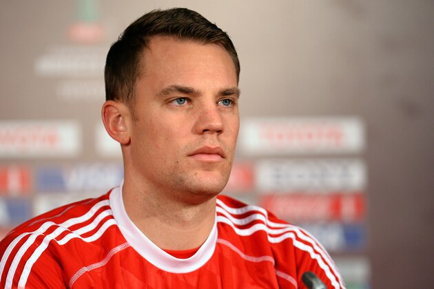 AGADIR, MOROCCO - DECEMBER 15:  Manuel Neuer looks on during a Bayern Muenchen press conference for the FIFA Club World Cup at Agadir Stadium on December 15, 2013 in Agadir, Morocco.  (Photo by Lars Baron/Getty Images)