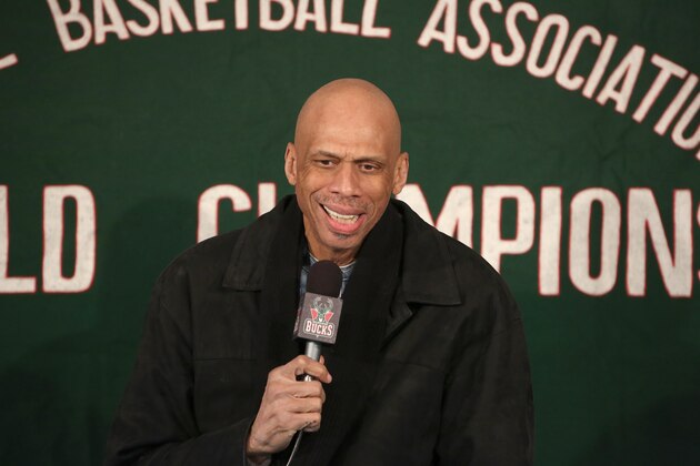 MILWAUKEE, WI - MARCH 3: NBA Hall-of-famer Kareem Abdul-Jabbar speaks during a press conference prior to the game between the Utah Jazz and the Milwaukee Bucks on March 3, 2014 at the BMO Harris Bradley Center in Milwaukee, Wisconsin. NOTE TO USER:  User expressly acknowledges and agrees that, by downloading and or using this Photograph, user is consenting to the terms and conditions of the Getty Images License Agreement.  Mandatory Copyright Notice:  Copyright 2014 NBAE (Photo by Gary Dineen/NBAE via Getty Images)