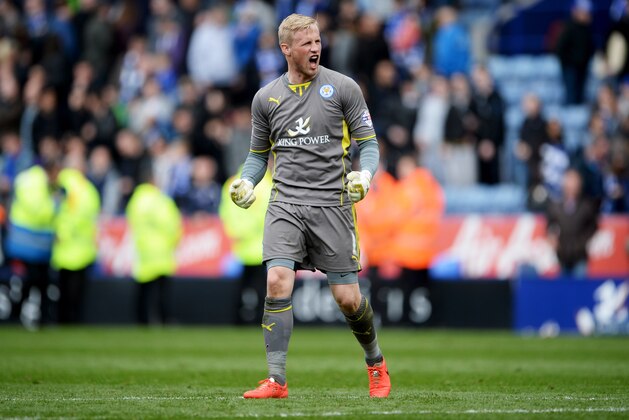 LEICESTER, ENGLAND - APRIL 19:  Kasper Schmeichel of Leicester City celebrates victory after the Sky Bet Championship match between Leicester City and Queens Park Rangers at The King Power Stadium on April 19, 2014 in Leicester, England.  (Photo by Michael Regan/Getty Images)