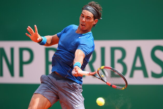 MONTE-CARLO, MONACO - APRIL 18:  Rafael Nadal of Spain in action against David Ferrer of Spain during day six of the ATP Monte Carlo Rolex Masters Tennis at Monte-Carlo Sporting Club on April 18, 2014 in Monte-Carlo, Monaco.  (Photo by Julian Finney/Getty Images)