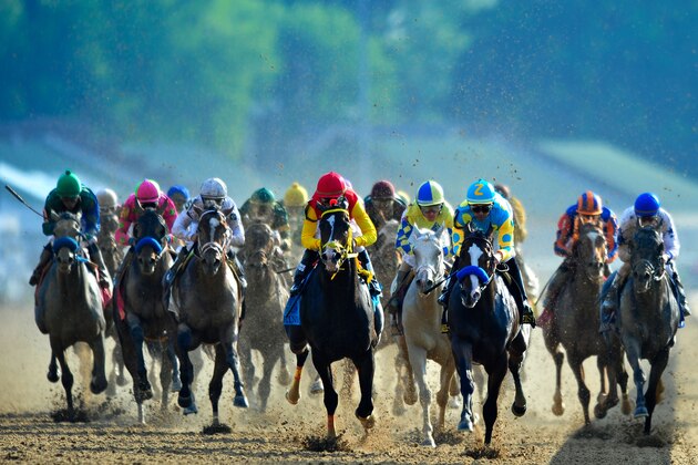 LOUISVILLE, KY - MAY 05:  The field comes down the back stretch during the 138th running of the Kentucky Derby at Churchill Downs on May 5, 2012 in Louisville, Kentucky.  (Photo by Jamey Price/Getty Images)