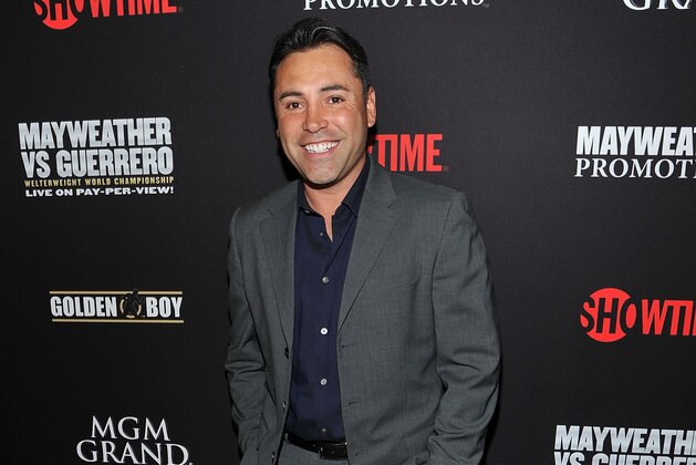 LAS VEGAS, NV - MAY 04:  President of Golden Boy Promotions Oscar De La Hoya arrives at a VIP pre-fight party at the WBC welterweight title fight between Floyd Mayweather Jr. and Robert Guerrero at the MGM Grand Hotel/Casino on May 4, 2013 in Las Vegas, Nevada.  (Photo by Jeff Bottari/Getty Images)