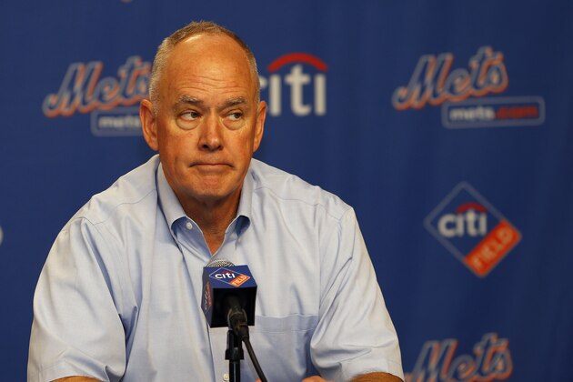 NEW YORK, NY - AUGUST 26: General Manager Sandy Alderson of the New York Mets announces that pitcher Matt Harvey has been diagnosed with a partially torn ulnar collateral ligament (UCL) on August 26, 2013 at Citi Field in the Flushing neighborhood of the Queens borough of New York City. (Photo by Rich Schultz/Getty Images)