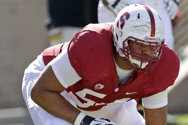 Stanford guard David Yankey during an NCAA college football game against UCLA  on Saturday, Oct. 19, 2013 in Stanford, Calif. (AP Photo/Marcio Jose Sanchez)
