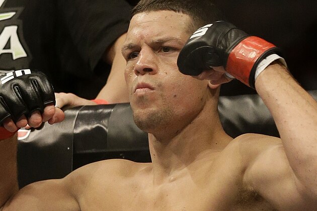 Nate Diaz is seen before fighting Josh Thomson in a UFC lightweight mixed martial arts fight in San Jose, Calif., Saturday, April 20, 2013. Thomson won by technical knock out in the second round. (AP Photo/Jeff Chiu)