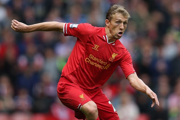 LIVERPOOL, ENGLAND - AUGUST 17:  Lucas of Liverpool in action during the Barclays Premier League match between Liverpool and Stoke City at Anfield on August 17, 2013 in Liverpool, England.  (Photo by Clive Brunskill/Getty Images)