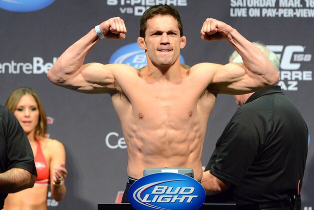 Mar 15, 2013; Montreal, Quebec, Canada; Jake Ellenberger during the weight-in for UFC 158 at the Bell Centre. Mandatory Credit: Eric Bolte-USA TODAY Sports