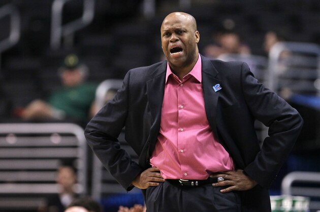 LOS ANGELES, CA - MARCH 08:  Head coach Craig Robinson of the Oregon State Beavers calls out in the first half while taking on the Washington Huskies during the quarterfinals of the 2012 Pacific Life Pac-12 basketball tournament at Staples Center on March 8, 2012 in Los Angeles, California.  (Photo by Stephen Dunn/Getty Images)