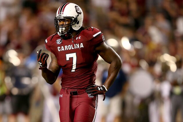 COLUMBIA, SC - AUGUST 29:  Jadeveon Clowney #7 of the South Carolina during their game at Williams-Brice Stadium on August 29, 2013 in Columbia, South Carolina.  (Photo by Streeter Lecka/Getty Images)