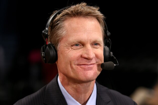 May 4, 2013; Brooklyn, NY, USA; Television announcer Steve Kerr before game seven of the first round of the 2013 NBA Playoffs between the Brooklyn Nets and the Chicago Bulls at the Barclays Center. Mandatory Credit: Debby Wong-USA TODAY Sports