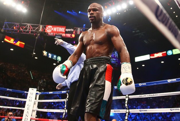 May 3, 2014; Las Vegas, NV, USA; Floyd Mayweather Jr. during a stoppage against Marcos Maidana at MGM Grand. Mandatory Credit: Mark J. Rebilas-USA TODAY Sports
