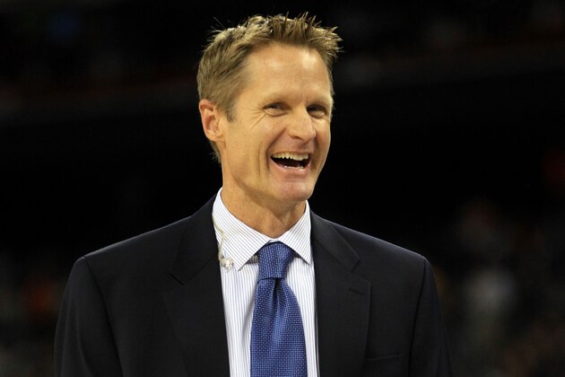 HOUSTON, TX - APRIL 04:  Broadcaster Steve Kerr smiles on the court before the National Championship Game of the 2011 NCAA Division I Men's Basketball Tournament between the Butler Bulldogs and Connecticut Huskies at Reliant Stadium on April 4, 2011 in Houston, Texas.  (Photo by Streeter Lecka/Getty Images)