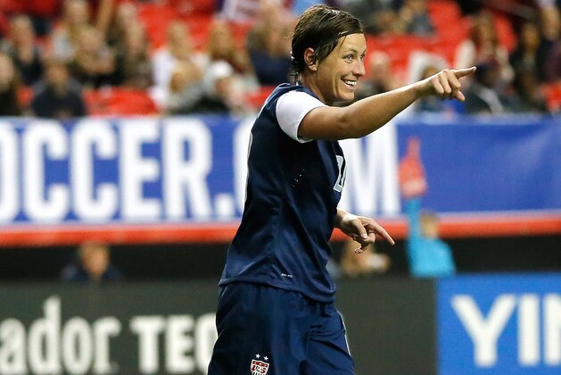 ATLANTA, GA - FEBRUARY 13:  Abby Wambach #20 of the United States celebrates an own goal by the Russian defense from a shot taken by Megan Rapinoe #15 at Georgia Dome on February 13, 2014 in Atlanta, Georgia.  (Photo by Kevin C. Cox/Getty Images)