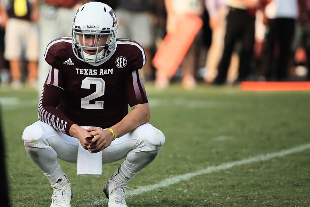 COLLEGE STATION, TX - SEPTEMBER 14:  Johnny Manziel #2 of Texas A&M Aggies reacts to a play in the fourth quarter during the game against the Alabama Crimson Tide at Kyle Field on September 14, 2013 in College Station, Texas.  (Photo by Scott Halleran/Getty Images)