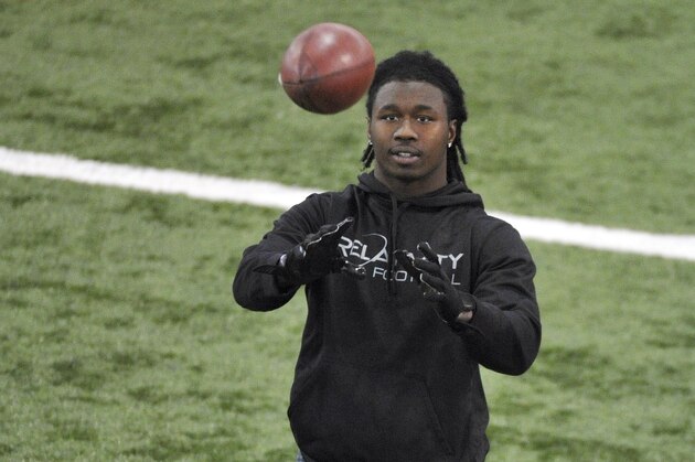 Wide receiver Sammy Watkins catches a ball as he warms up during the Clemson football pro day on Thursday, March 6, 2014, in Clemson, S.C. (AP Photo/Rainier Ehrhardt)