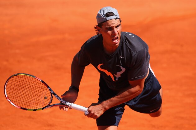 MADRID, SPAIN - MAY 03:  Rafael Nadal of Spain in a practice session during day one of the Mutua Madrid Open tennis tournament at the Caja Magica on May 3, 2014 in Madrid, Spain.  (Photo by Julian Finney/Getty Images)