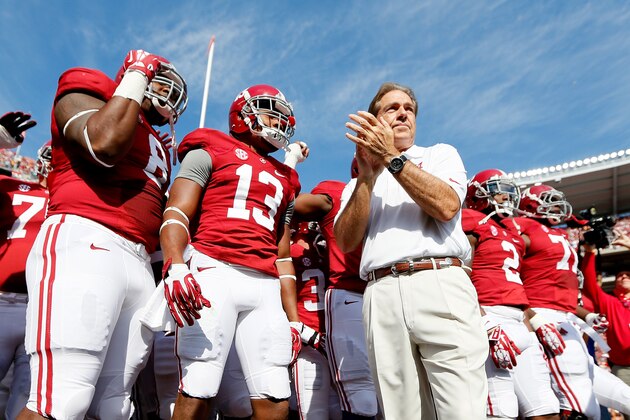 TUSCALOOSA, AL - OCTOBER 26:  Head coach Nick Saban of the Alabama Crimson Tide prepares to enter the field with his team prior to facing the Tennessee Volunteers at Bryant-Denny Stadium on October 26, 2013 in Tuscaloosa, Alabama.  (Photo by Kevin C. Cox/Getty Images)