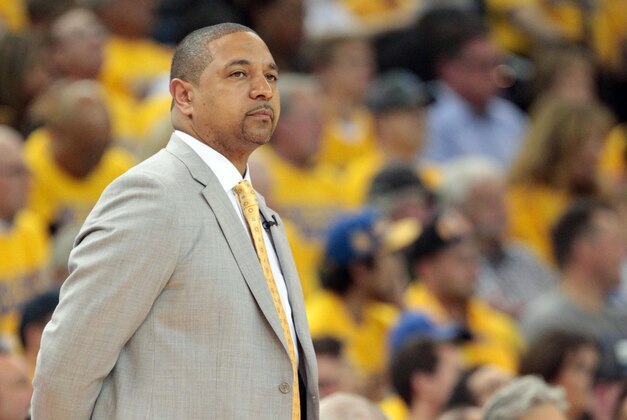 Apr 24, 2014; Oakland, CA, USA; Golden State Warriors head coach Mark Jackson on the sideline during the second quarter of game three of the first round of the 2014 NBA Playoffs against the Los Angeles Clippers at Oracle Arena. Mandatory Credit: Kelley L Cox-USA TODAY Sports