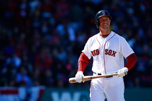 BOSTON, MA - APRIL 06:  Daniel Nava #29 of the Boston Red Sox plays against the Milwaukee Brewers during the game at Fenway Park on April 6, 2014 in Boston, Massachusetts.  (Photo by Jared Wickerham/Getty Images)