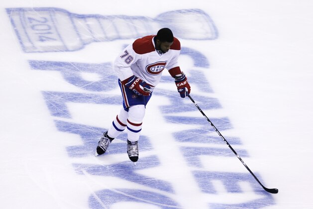 Montreal Canadiens defenseman P.K. Subban skates prior to facing the Boston Bruins in Game 2 in the second-round of the Stanley Cup hockey playoff series in Boston, Saturday, May 3, 2014. (AP Photo/Charles Krupa)