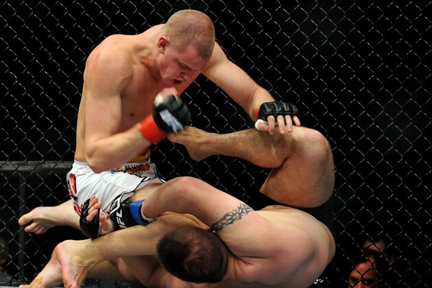 LOS ANGELES, CA - OCTOBER 24:  UFC fighter Chase Gormley (R) battles with UFC fighter Stefan Struve (L) during their Heavyweight bout at UFC 104: Machida vs. Shogun at Staples Center on October 24, 2009 in Los Angeles, California.  (Photo by Jon Kopaloff/Getty Images)