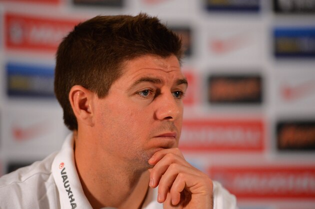 ST ALBANS, ENGLAND - NOVEMBER 18:  Captain Steven Gerrard listens during England Press Conference at London Colney on November 18, 2013 in St Albans, England.  (Photo by Christopher Lee/Getty Images)