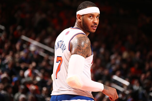 NEW YORK, NY - APRIL 02: Carmelo Anthony #7 of the New York Knicks during a game against the Brooklyn Nets at Madison Square Garden in New York City on April 02, 2014.  NOTE TO USER: User expressly acknowledges and agrees that, by downloading and or using this photograph, User is consenting to the terms and conditions of the Getty Images License Agreement. Mandatory Copyright Notice: Copyright 2014 NBAE  (Photo by Nathaniel S. Butler/NBAE via Getty Images)
