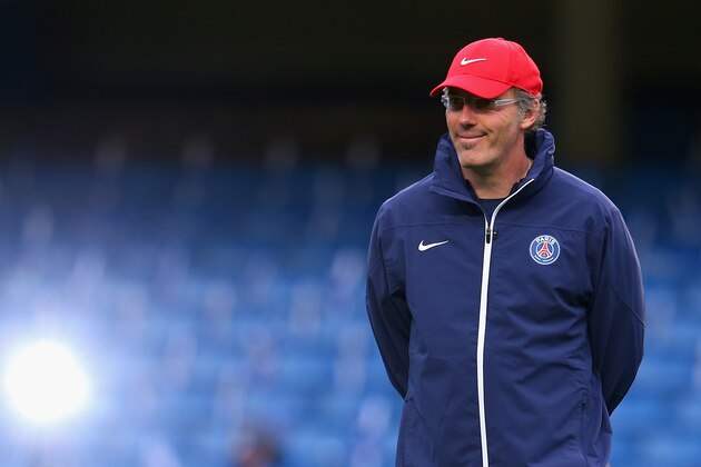 LONDON, ENGLAND - APRIL 07:  Laurent Blanc, manager of PSG looks on in a training session at Stamford Bridge on April 7, 2014 in London, England.  (Photo by Julian Finney/Getty Images)