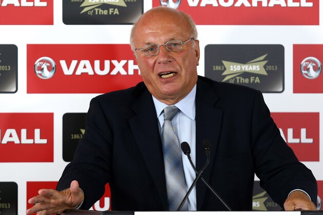 LONDON, ENGLAND - SEPTEMBER 4:   In this handout provided by the FA, FA Chairman Greg Dyke addresses the media during the Vauxhall Media Lunch at Millbank Tower on September 4, 2013 in London, England.  (Photo by Jan Kruger - The FA/The FA via Getty Images)