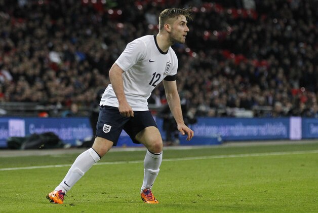 England's Luke Shaw plays against Denmark during their international friendly soccer match at Wembley Stadium in London, Wednesday, March 5, 2014. (AP Photo/Sang Tan)