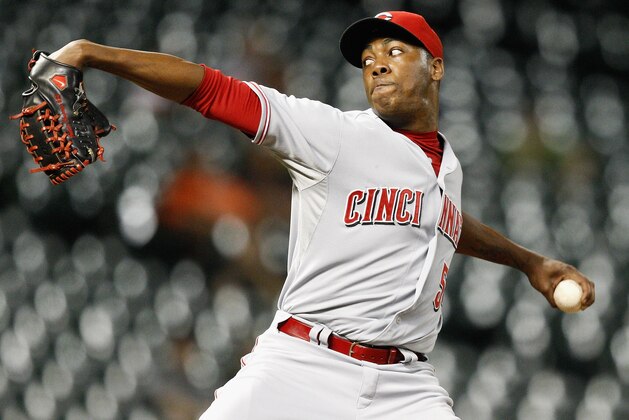HOUSTON, TX - SEPTEMBER 18:  Aroldis Chapman #54 of the Cincinnati Reds pitches in the thirteenth inning against the Houston Astros at Minute Maid Park on September 18, 2013 in Houston, Texas. Cincinnati Reds won 6-5.  (Photo by Bob Levey/Getty Images)