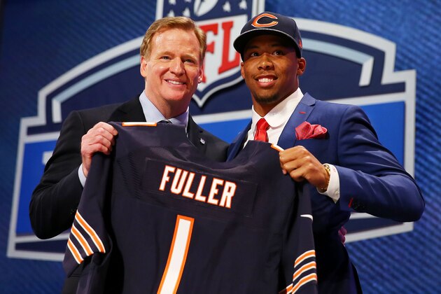 NEW YORK, NY - MAY 08:  Kyle Fuller of the Virginia Tech Hokies poses with NFL Commissioner Roger Goodell after he was picked #14 overall by the Chicago Bears during the first round of the 2014 NFL Draft at Radio City Music Hall on May 8, 2014 in New York City.  (Photo by Elsa/Getty Images)