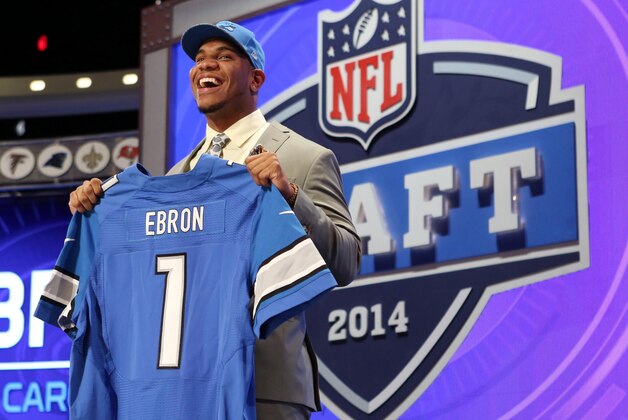 May 8, 2014; New York, NY, USA; Eric Ebron (North Carolina) poses for a photo after being selected as the number ten overall pick in the first round of the 2014 NFL Draft to the Detroit Lions at Radio City Music Hall. Mandatory Credit: Adam Hunger-USA TODAY Sports