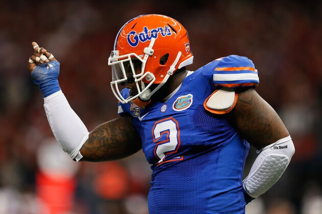 NEW ORLEANS, LA - JANUARY 02:  Dominique Easley #2 of the Florida Gators celebrates after sacking Teddy Bridgewater #5 of the Louisville Cardinals in the first quarter of the Allstate Sugar Bowl at Mercedes-Benz Superdome on January 2, 2013 in New Orleans, Louisiana.  (Photo by Kevin C. Cox/Getty Images)