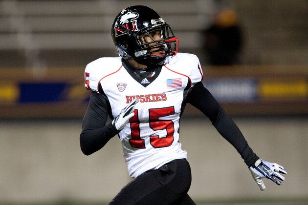 Nov 20, 2013; Toledo, OH, USA; Northern Illinois Huskies safety Jimmie Ward (15) warms up before the game against the Toledo Rockets at Glass Bowl. Mandatory Credit: Raj Mehta-USA TODAY Sports