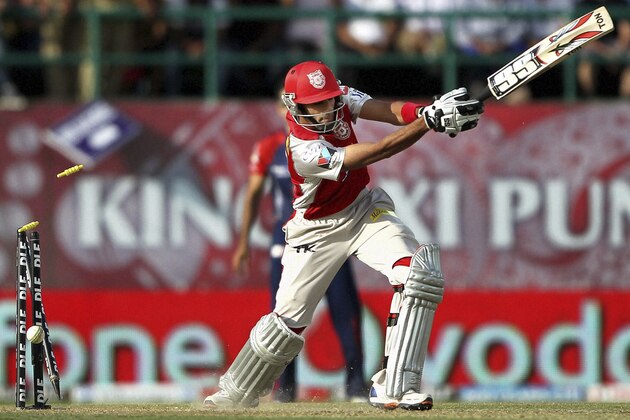 Kings XI Punjab's Gurkeerat Singh is bowled out during an Indian Premier league cricket match against Delhi Daredevils in Dharmsala, India, Saturday, May 19, 2012. (AP Photo)