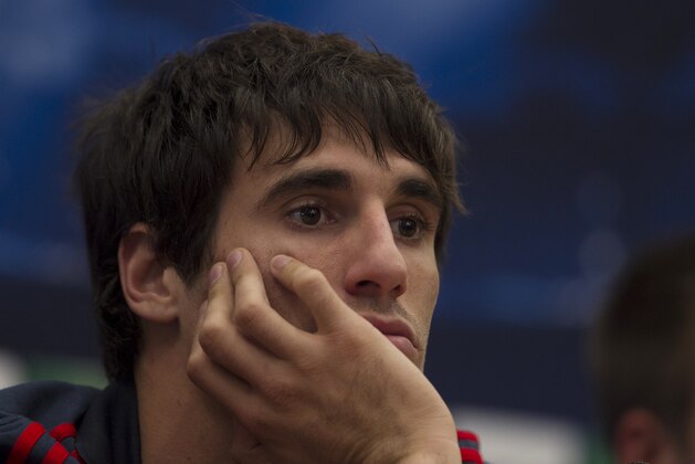 Bayern's Javi Martinez attends a news conference before a training session in Madrid, Spain, Tuesday, April 22, 2014. Bayern Munich will face Real Madrid in a first leg semifinal Champions League soccer match on Wednesday. (AP Photo/Gabriel Pecot)
