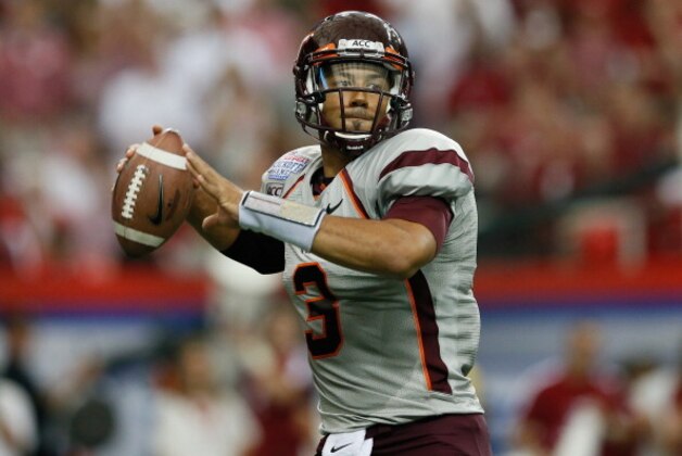 ATLANTA, GA - AUGUST 31:  Logan Thomas #3 of the Virginia Tech Hokies against the Alabama Crimson Tide at Georgia Dome on August 31, 2013 in Atlanta, Georgia.  (Photo by Kevin C. Cox/Getty Images)