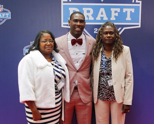 May 8, 2014; New York, NY, USA;   Marqise Lee (Southern California) stands with his family for a photo during the NFL Draft red carpet arrivals at Radio City Music Hall. Mandatory Credit: Andy Marlin-USA TODAY Sports