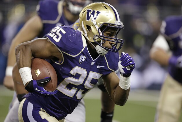 Washington's Bishop Sankey in action against California in an NCAA college football game Saturday, Oct. 26, 2013, in Seattle. (AP Photo/Elaine Thompson)