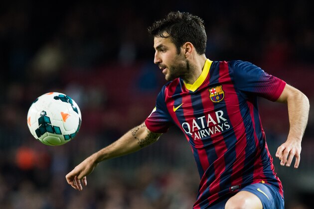 BARCELONA, SPAIN - MARCH 26: Cesc Fabregas of FC Barcelona controls the ball during the La Liga match between FC Barcelona and RC Celta de Vigo at Camp Nou on March 26, 2014 in Barcelona, Spain. (Photo by Alex Caparros/Getty Images)