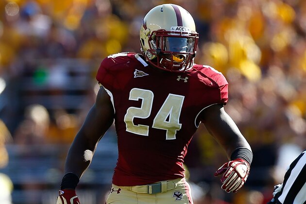 CHESTNUT HILL, MA - SEPTEMBER 01:  Kevin Pierre-Louis #24 of the Boston College Eagles in action against the Miami Hurricanes during the game on September 1, 2012 at Alumni Stadium in Chestnut Hill, Massachusetts.  (Photo by Jared Wickerham/Getty Images)