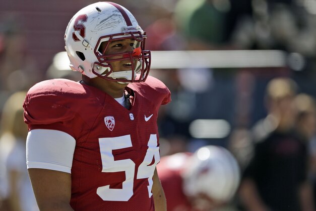 Stanford guard David Yankey during an NCAA college football game against UCLA  on Saturday, Oct. 19, 2013 in Stanford, Calif. (AP Photo/Marcio Jose Sanchez)