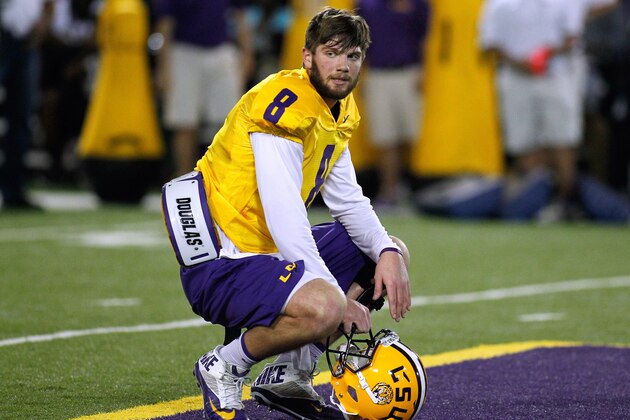 LSU quarterback Zach Mettenberger pauses during NFL football pro day, Wednesday, April 9, 2014, in Baton Rouge, La. (AP Photo/Jonathan Bachman) LSU quarterback Zach Mettenberger pauses during NFL football pro day, Wednesday, April 9, 2014, in Baton Rouge, La. (AP Photo/Jonathan Bachman)