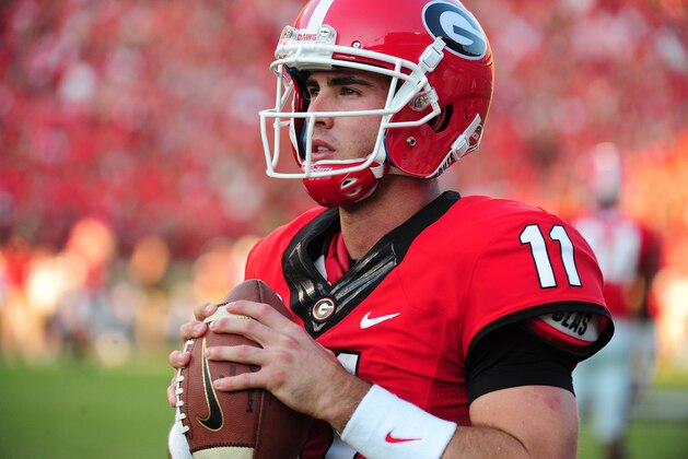 ATHENS, GA - SEPTEMBER 7: Aaron Murray #11 of the Georgia Bulldogs warms up during the game against the South Carolina Gamecocks at Sanford Stadium on September 7, 2013 in Athens, Georgia. (Photo by Scott Cunningham/Getty Images)