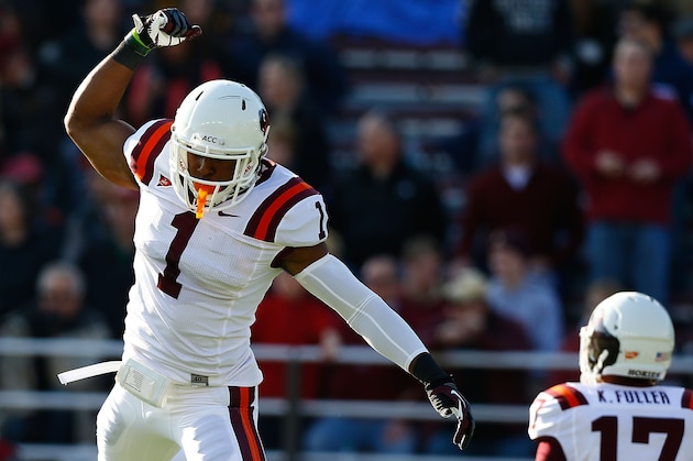 CHESTNUT HILL, MA - NOVEMBER 17: Antone Exum #1 of the Virginia Tech Hokies reacts after a defensive stop against the Boston College Eagles during the game on November 17, 2012 at Alumni Stadium in Chestnut Hill, Massachusetts.  (Photo by Jared Wickerham/Getty Images)