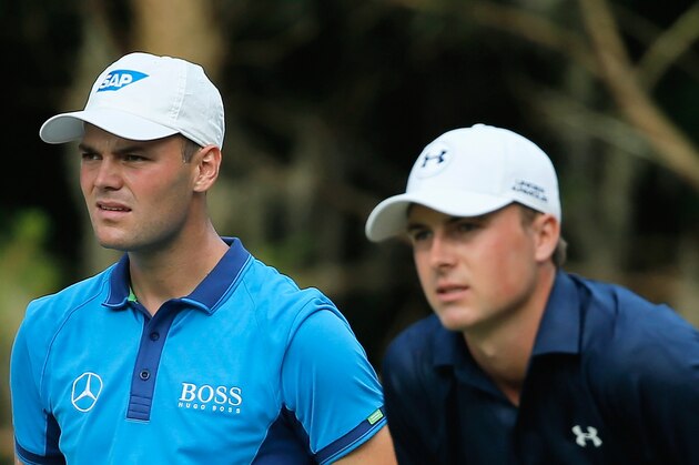 PONTE VEDRA BEACH, FL - MAY 10:  Martin Kaymer of Germany (L) and Jordan Spieth of the United States watch a tee shot on the 15th hole during the third round of THE PLAYERS Championship on the stadium course at TPC Sawgrass on May 10, 2014 in Ponte Vedra Beach, Florida.  (Photo by Kevin C. Cox/Getty Images)