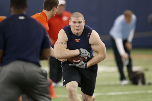Jay Prosch at Auburn University's Pro Day Tuesday, March 4, 2014, in Auburn, Ala. (AP Photo/Hal Yeager)