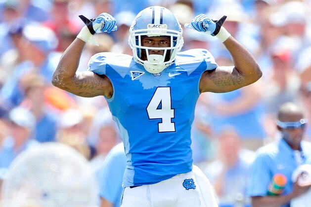 CHAPEL HILL, NC - SEPTEMBER 01:  Jabari Price #4 of the North Carolina Tar Heels reacts after making a tackle against the Elon Phoenix during play at Kenan Stadium on September 1, 2012 in Chapel Hill, North Carolina.  (Photo by Grant Halverson/Getty Images)