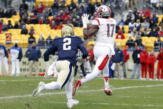 PITTSBURGH, PA - NOVEMBER 24:  Brandon Coleman #17 of the Rutgers Scarlet Knights catches a second half touchdown against the Pittsburgh Panthers during the game on November 24, 2012 at Heinz Field in Pittsburgh, Pennsylvania.  The Panther defeated the Scarlet Knights 27-6.  (Photo by Justin K. Aller/Getty Images)